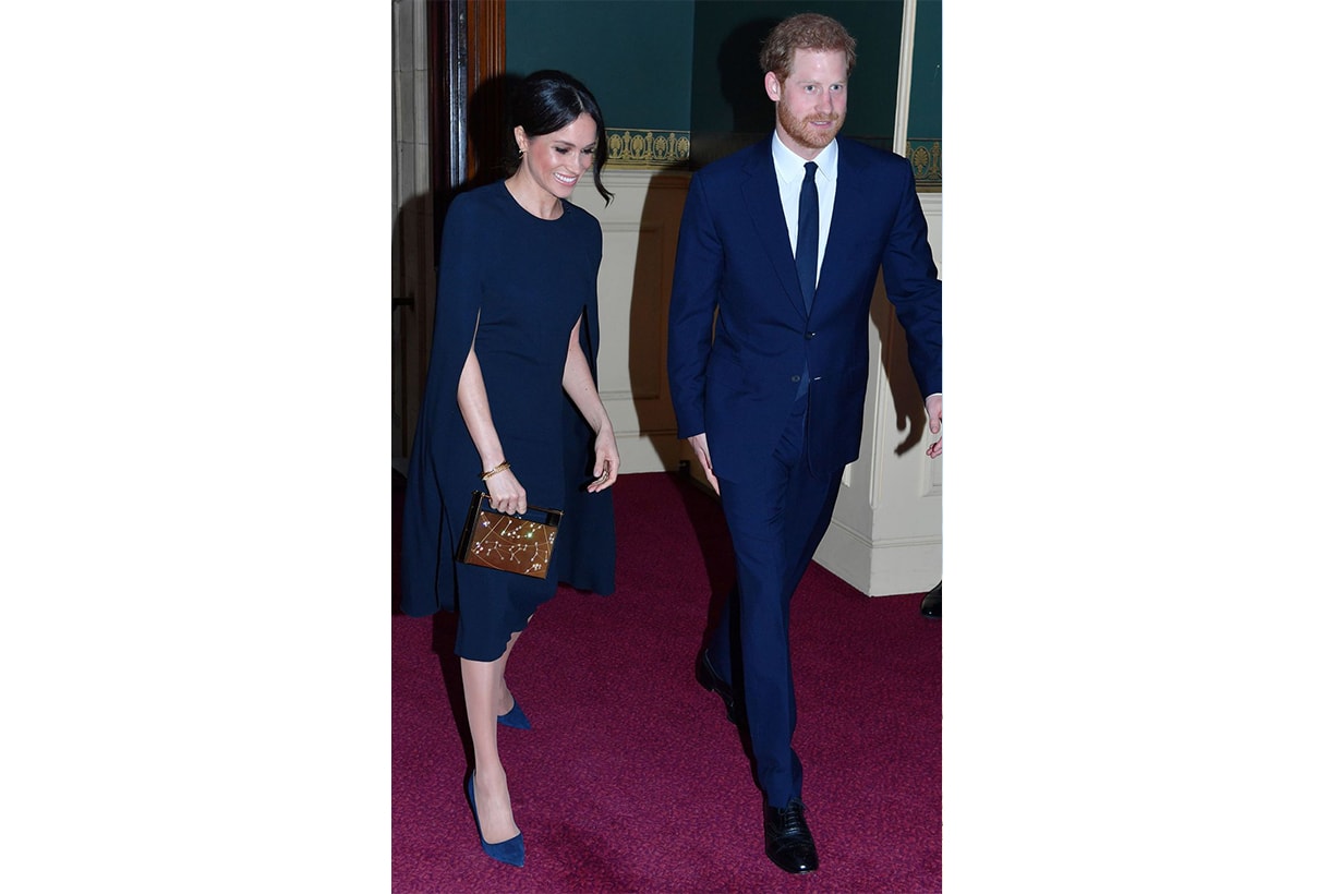 Meghan Markle Stella McCartney navy cape dress Queen's 92nd birthday