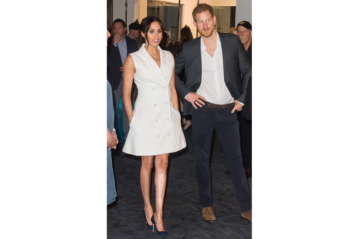 Meghan Markle Maggie Marilyn white tuxedo dress