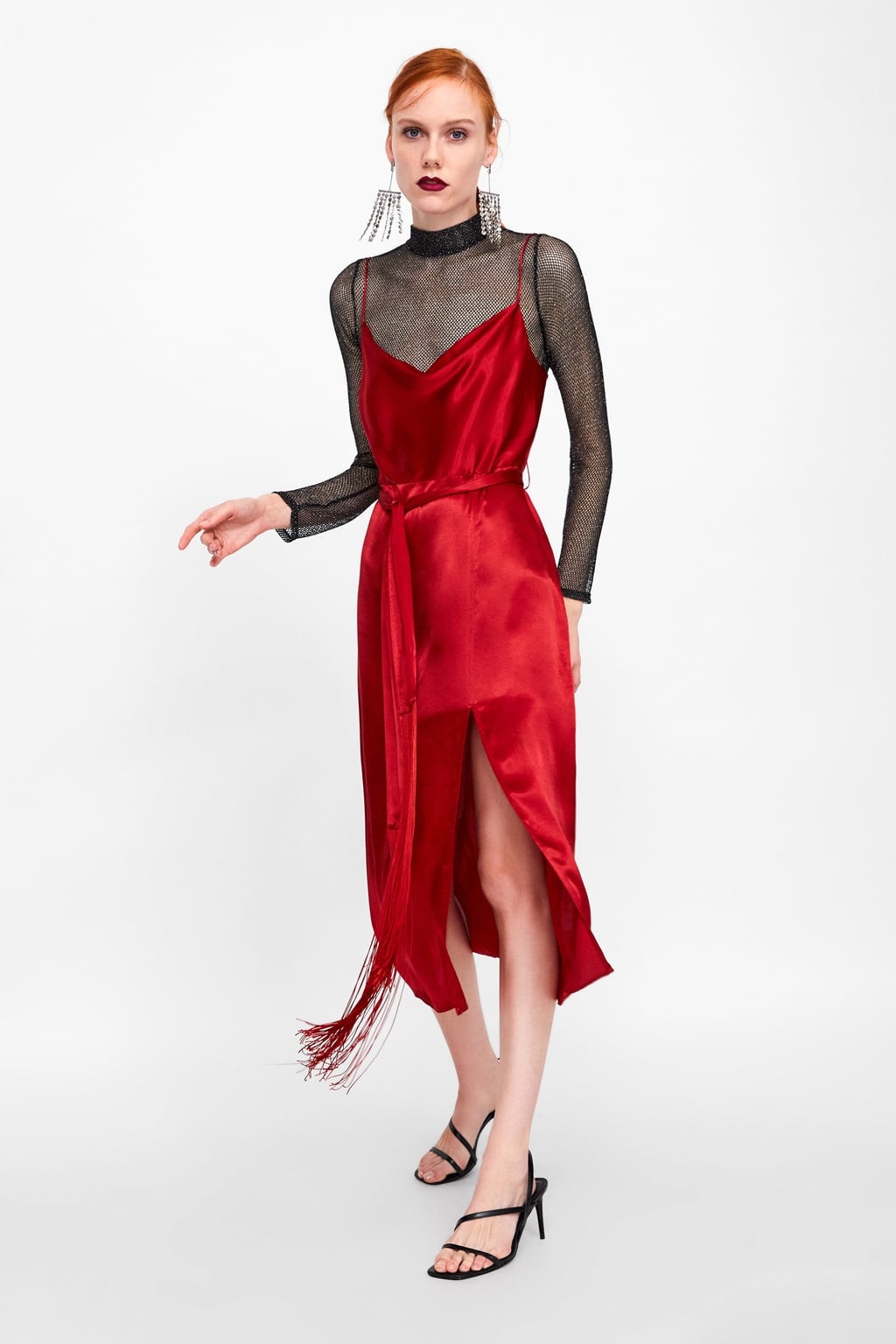 Zara Lingerie-Style Fringe Dress With Belt