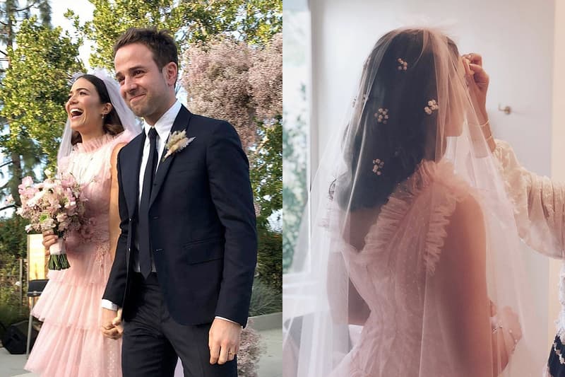 mandy moore rodarte pink wedding gown