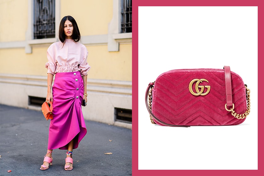 winter-color-trends-Magenta Gucci GG Marmont velvet shoulder bag