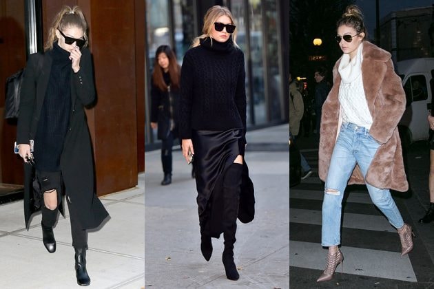 Gigi Hadid Celebrities Outfit Tips Ankle Boots Turtleneck blazer jacket