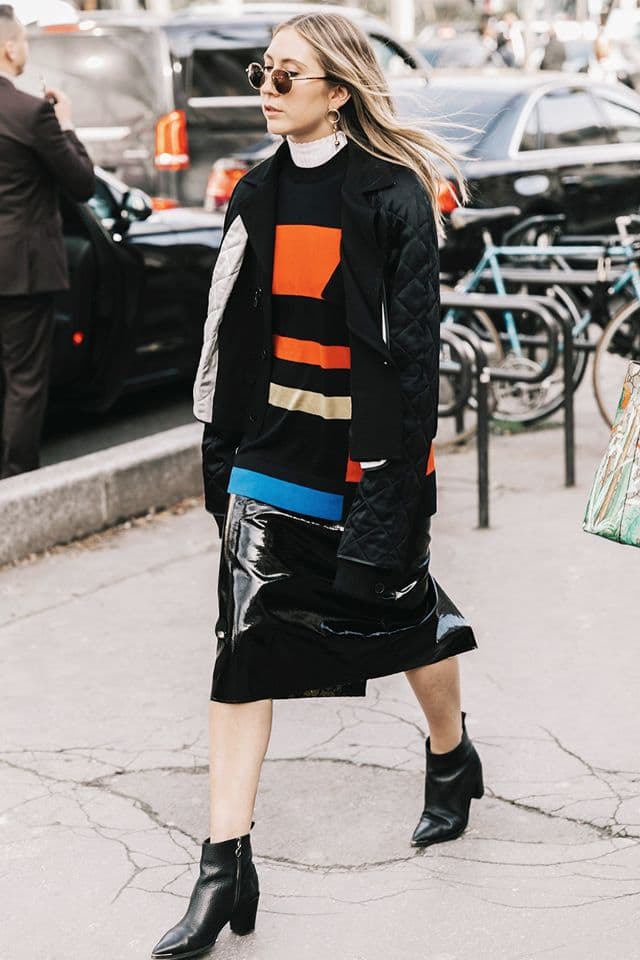 leather skirt boots street style