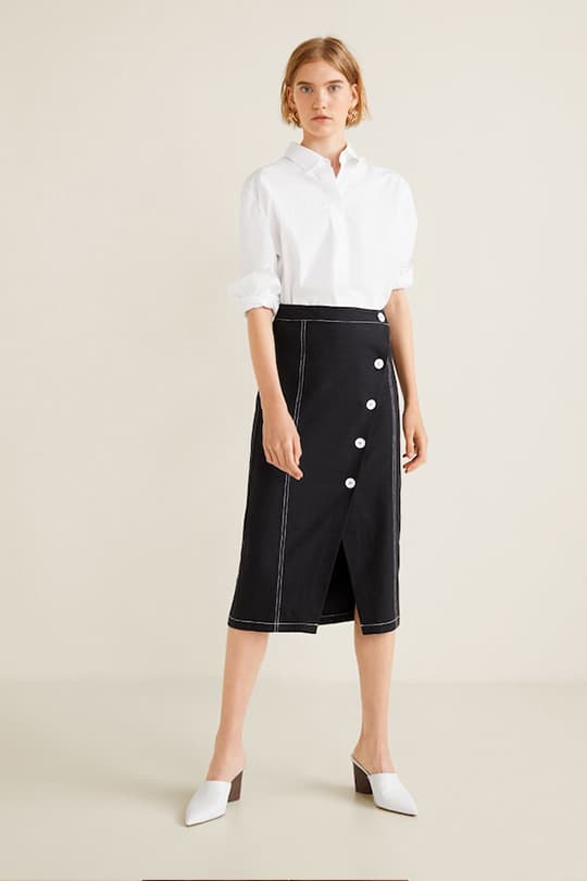 mango button midi skirt