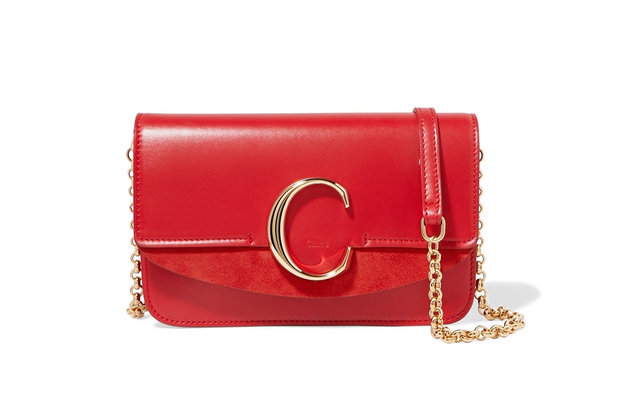 Chloé C mini suede-trimmed leather shoulder bag