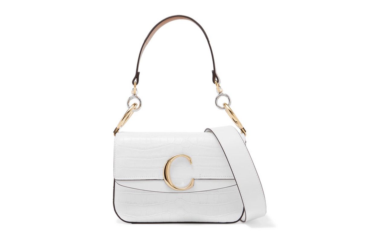 Chloé C small leather-trimmed croc-effect shoulder bag