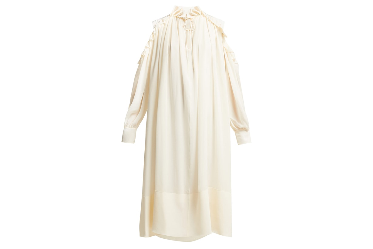 Chloé Ruffled Cutout Shoulder Silk-Georgette Midi Dress 