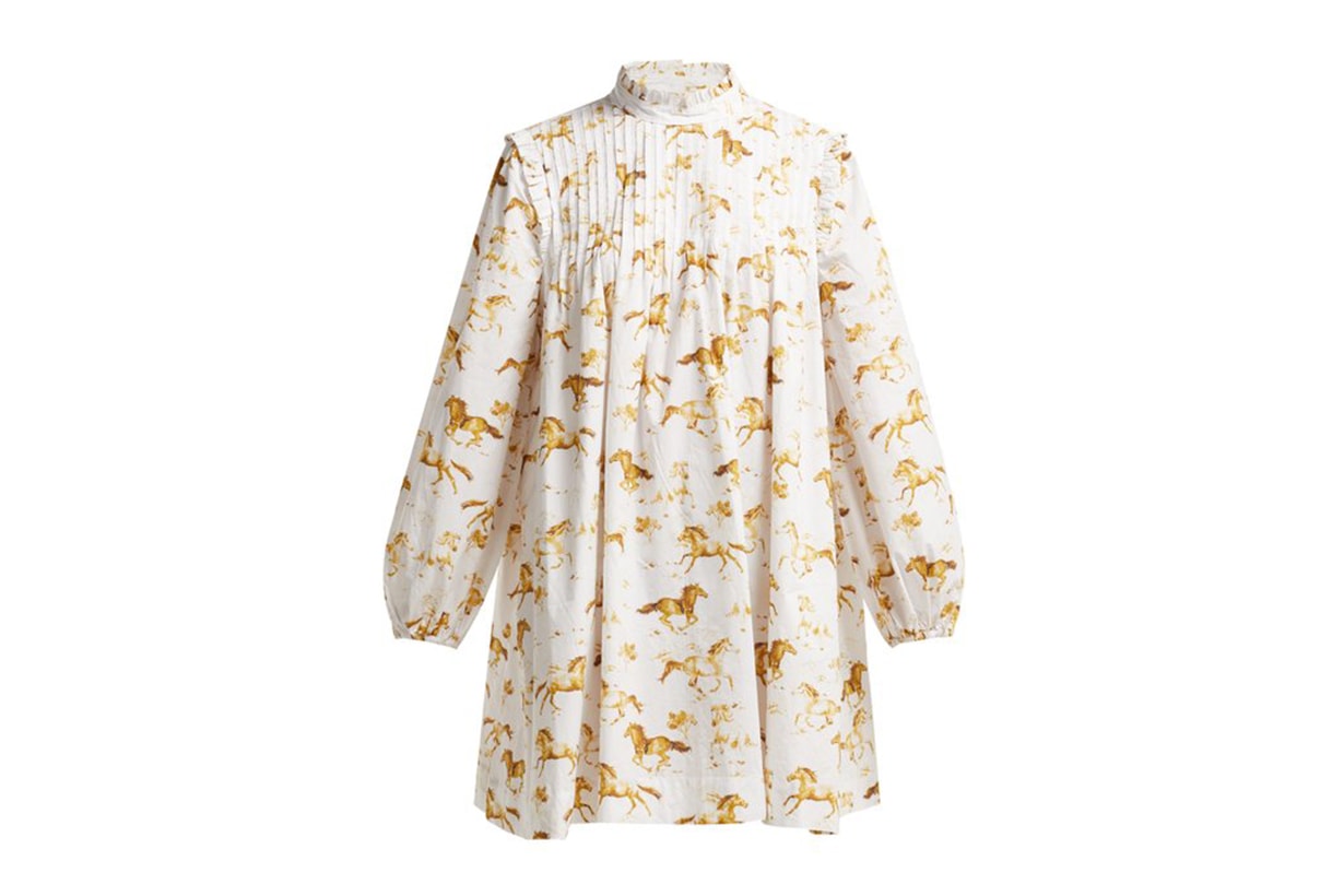 Ganni Weston Horse-Print Cotton Dress