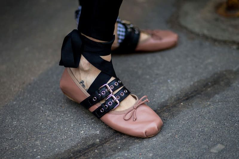 Miu Miu ballerinas outside Alberta Ferretti