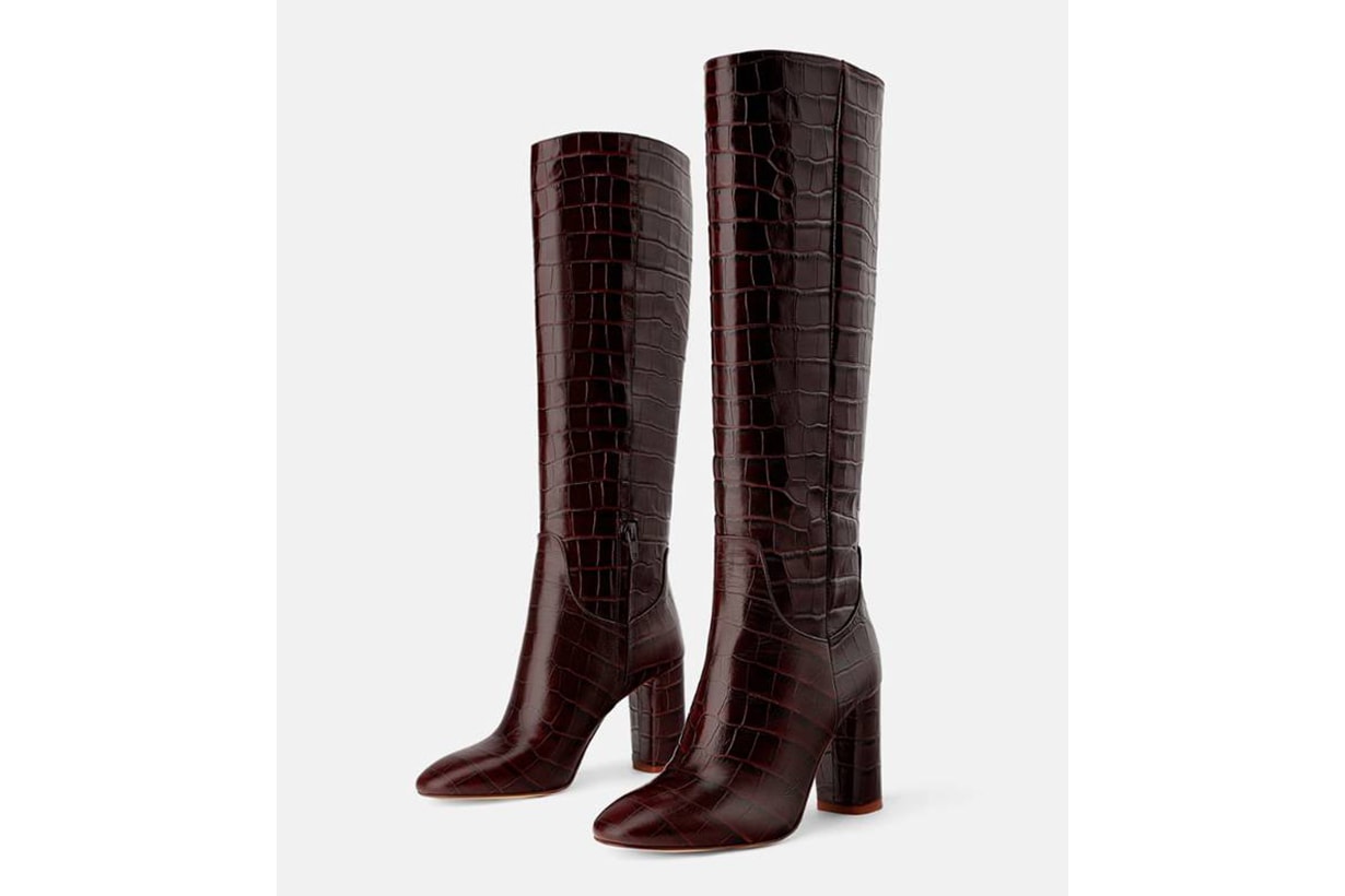 Zara Animal Print Leather Heel Boots