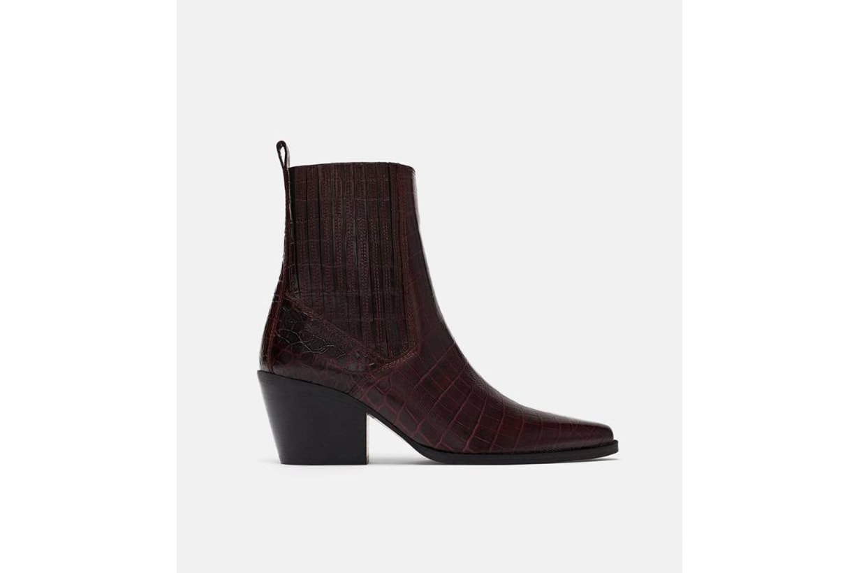 Zara Mock Croc Print Ankle Boots