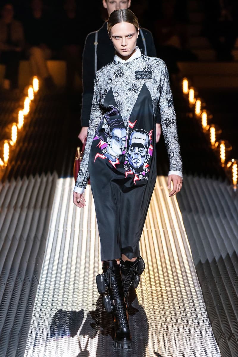 prada miuccia mfw milan fw19 runway frankenstein cara