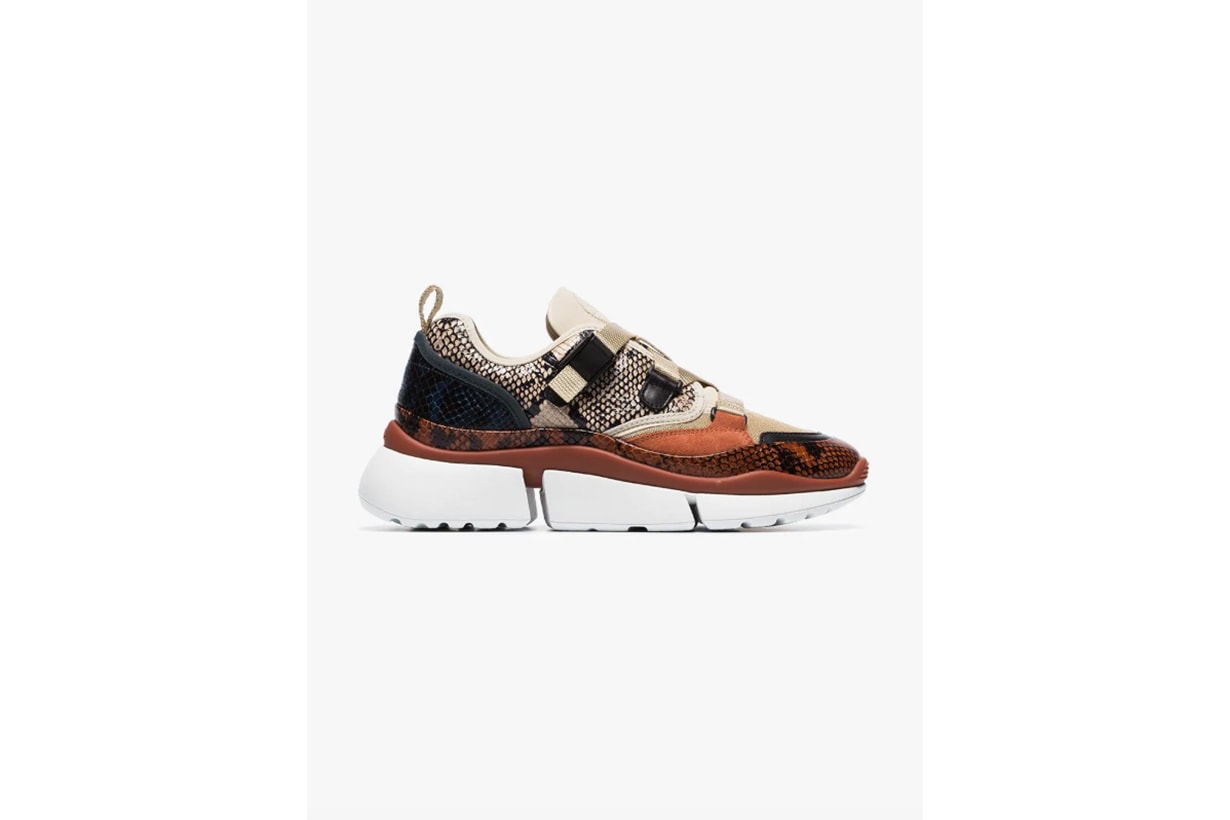 Chloé Multicoloured Sonnie Snake Print Canvas And Suede Leather Sneakers