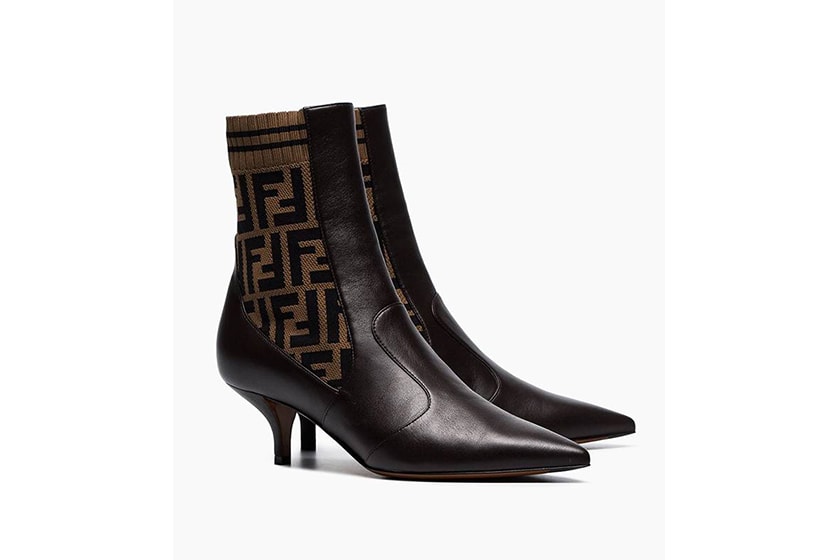 Fendi Brown FF Logo 45 Stretch Leather Booties