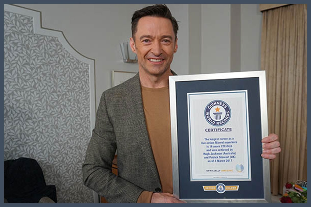 Hugh Jackman Guinness World Records for the longest career as Wolverine.