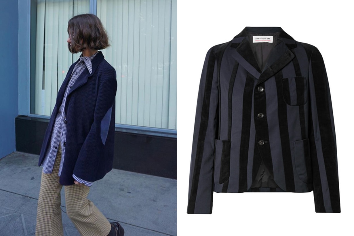 Comme Des Garcons GIRL Striped Wool-Blend and Velvet Blazer