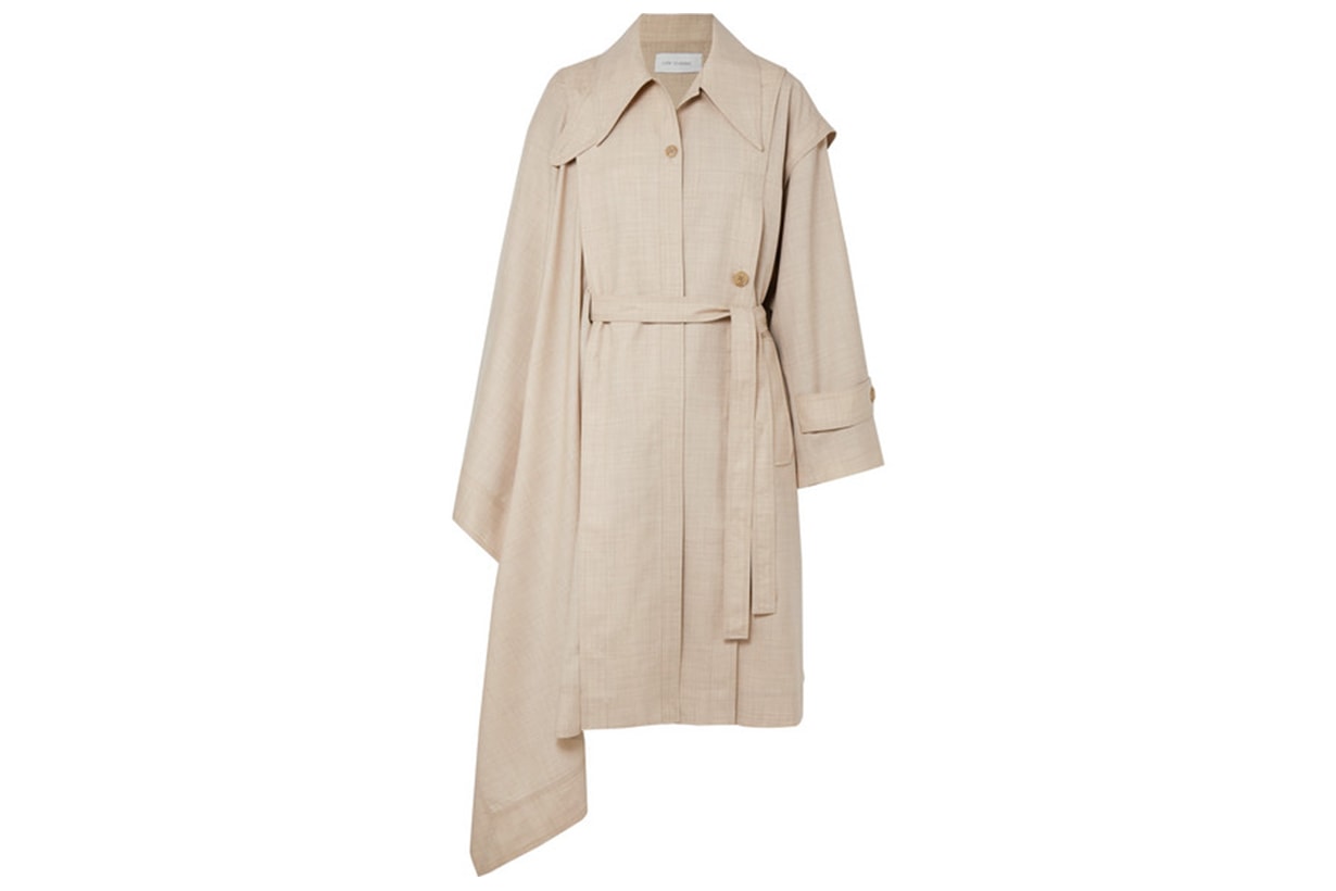 Low Classic Unbalance Asymmetric Draped Wool-Voile Trench Coat