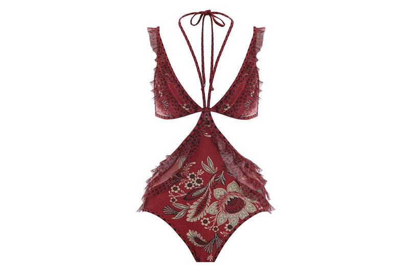 ZIMMERMANN JUNO CUT OUT RUFFLE FLORAL & POLKA DOT ONE-PIECE SWIMSUIT