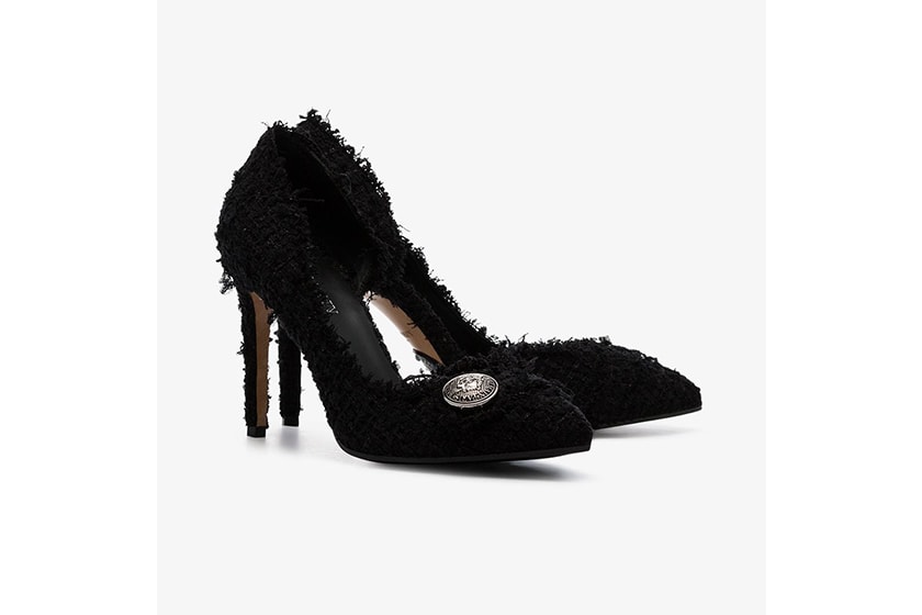 Balmain Black Julie 95 Badge Embellished Tweed Leather Pumps