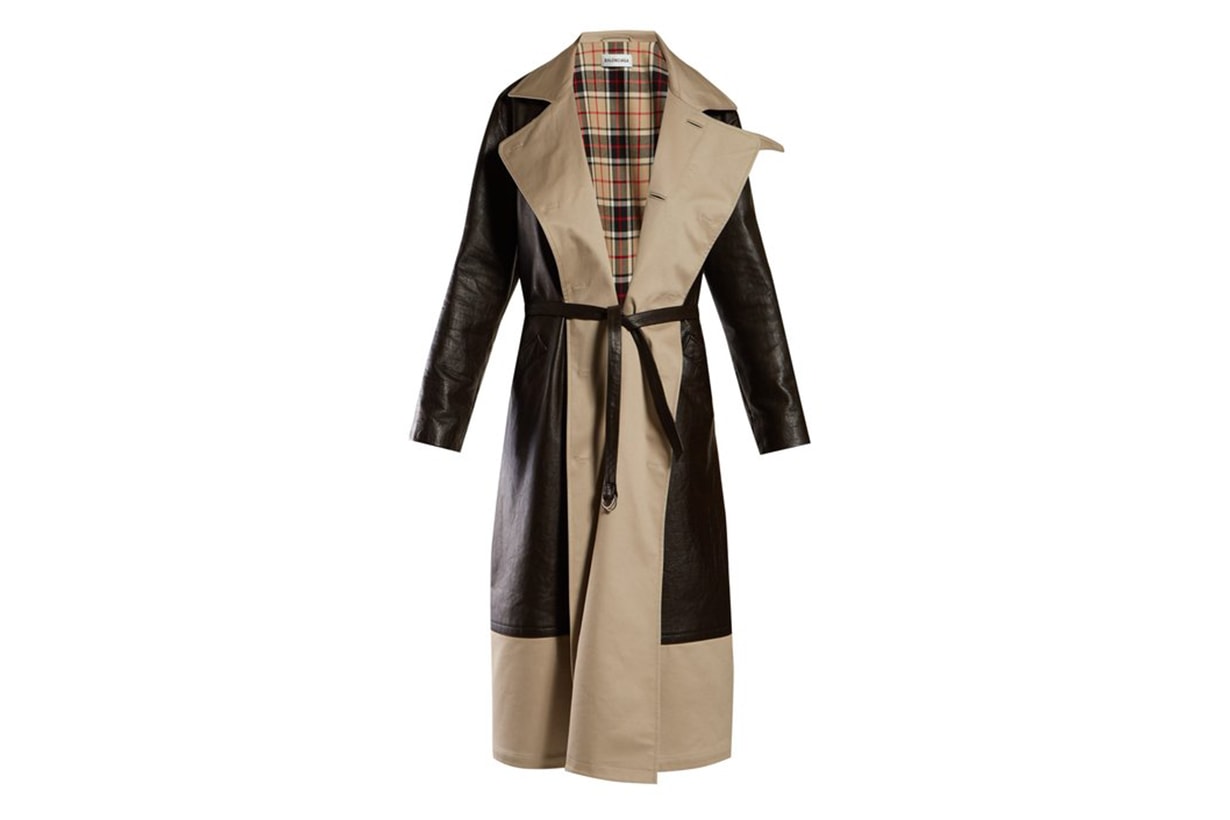 Balenciaga Bi-colour Tie-waist Leather and Canvas Coat