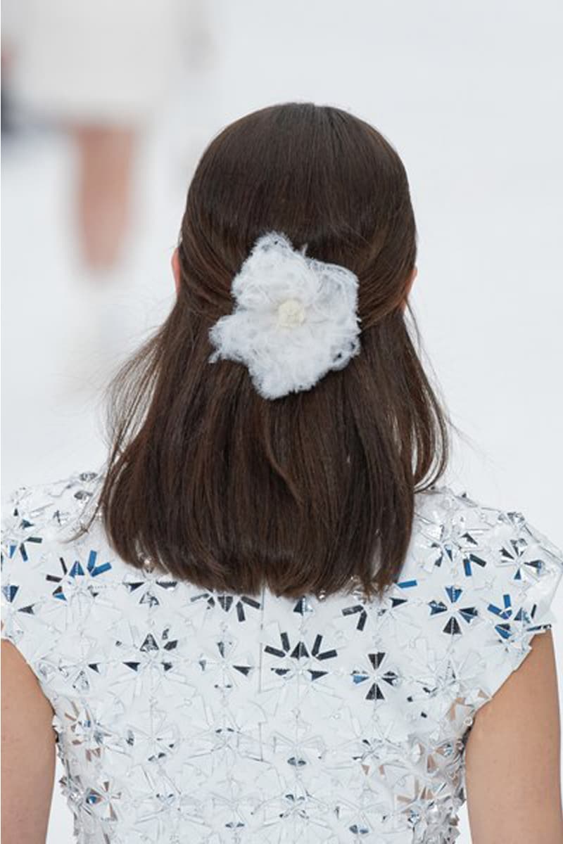 Chanel Paris Fashion Week PFW 2019 Fall Hair Clips Barrettes Hairstyles trend Sam McKnight Camelia flower Ribbon hair accessories