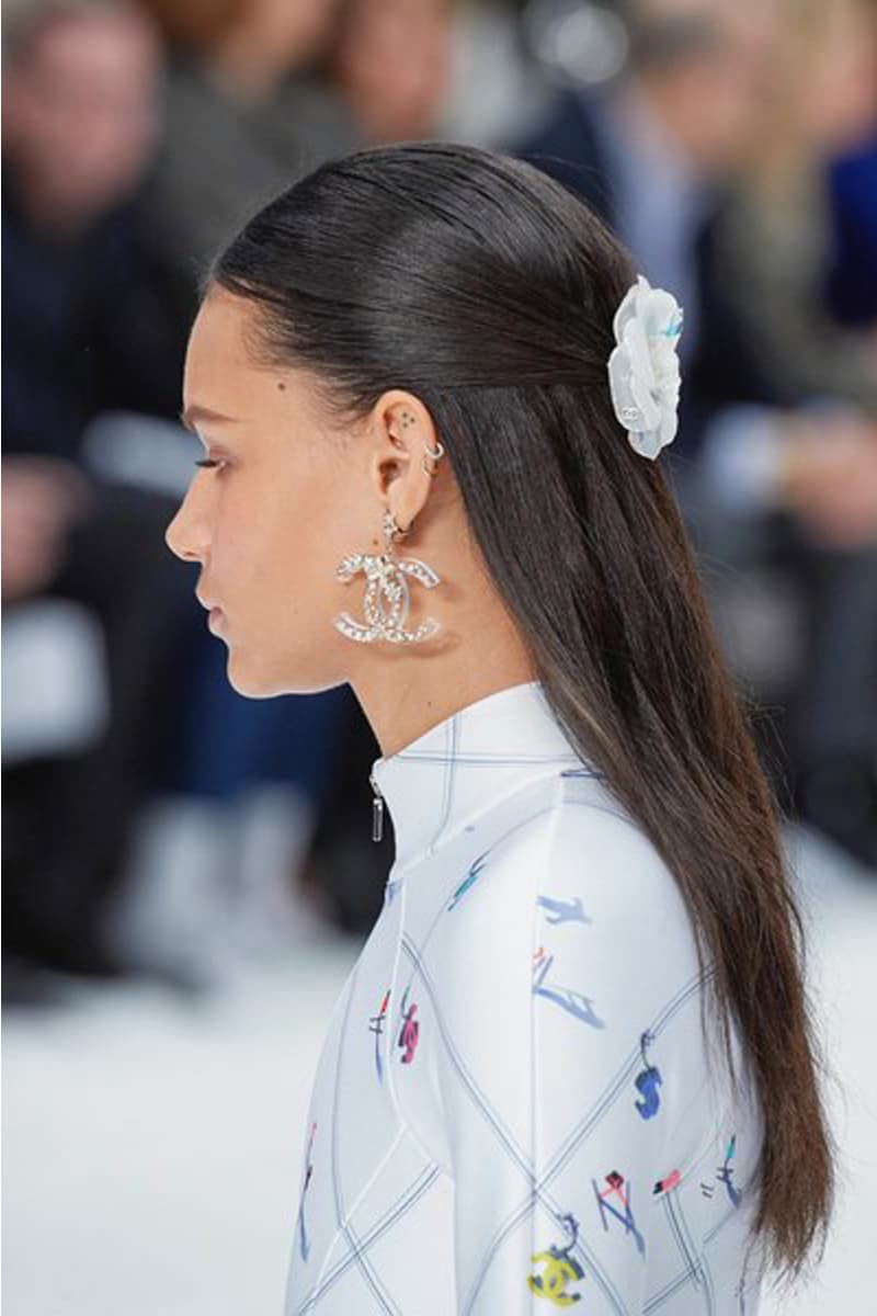 Chanel Paris Fashion Week PFW 2019 Fall Hair Clips Barrettes Hairstyles trend Sam McKnight Camelia flower Ribbon hair accessories
