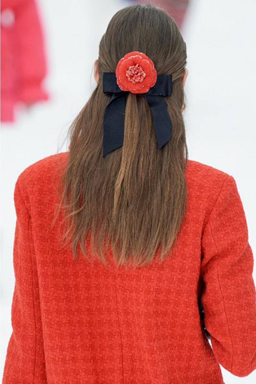 Chanel Paris Fashion Week PFW 2019 Fall Hair Clips Barrettes Hairstyles trend Sam McKnight Camelia flower Ribbon hair accessories