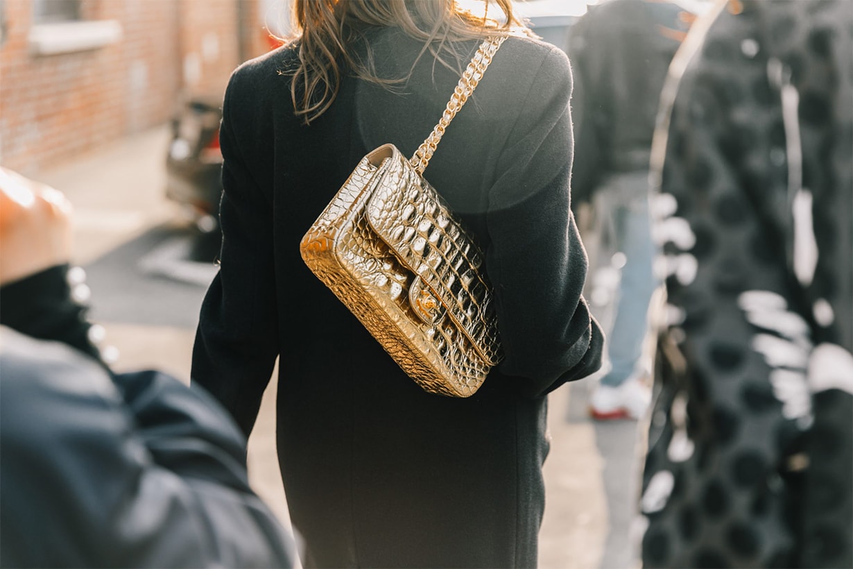 Golden Chanel 2.55 Handbag Street Style