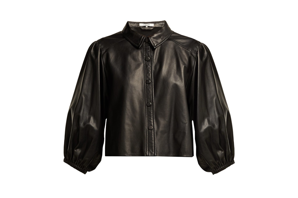 Ganni Blouson-sleeve Leather Shirt