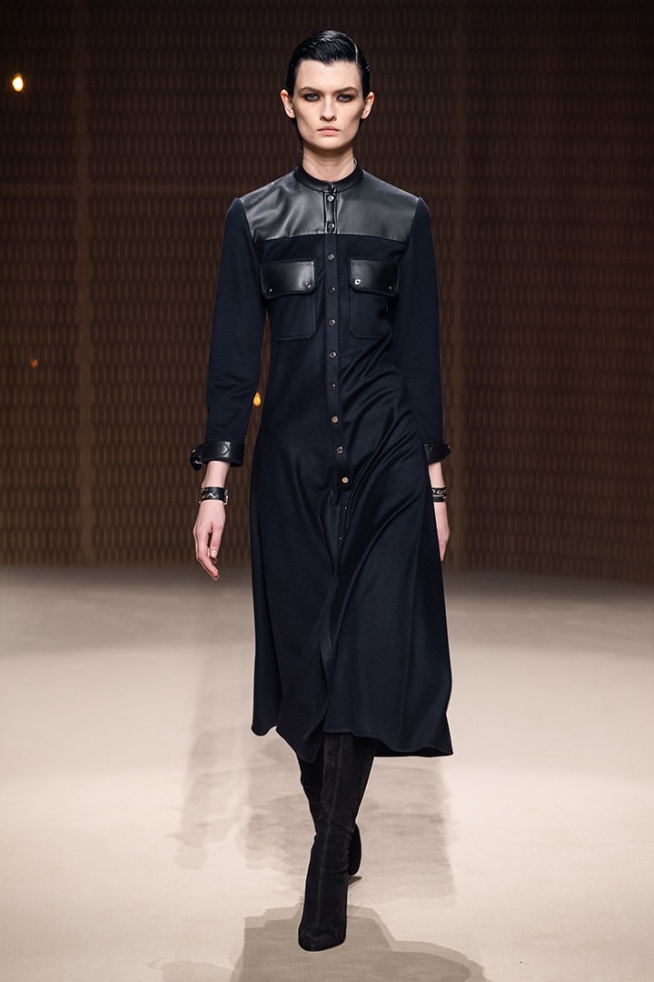 Hermès PFW Paris Fashion Week 2019 Fall Nadège Vanhee-Cybulski Leather silk coat dress feminine women starry light