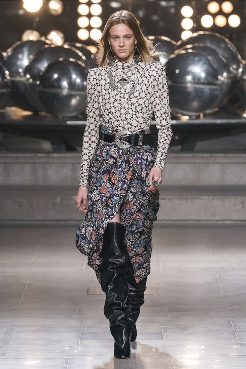 Isabel Marant 2019 Fall Winter Paris Fashion Week PFW 80s bohemian style turtle neck wrap skirt french girl