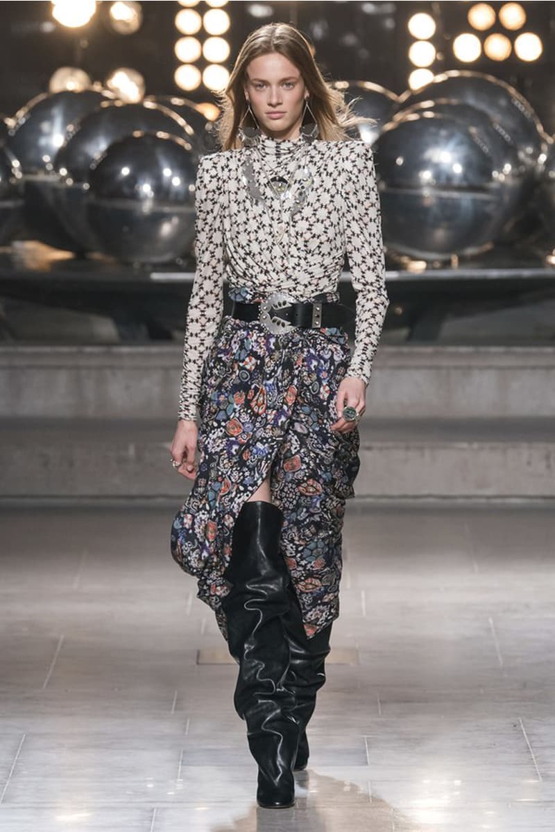 Isabel Marant 2019 Fall Winter Paris Fashion Week PFW 80s bohemian style turtle neck wrap skirt french girl