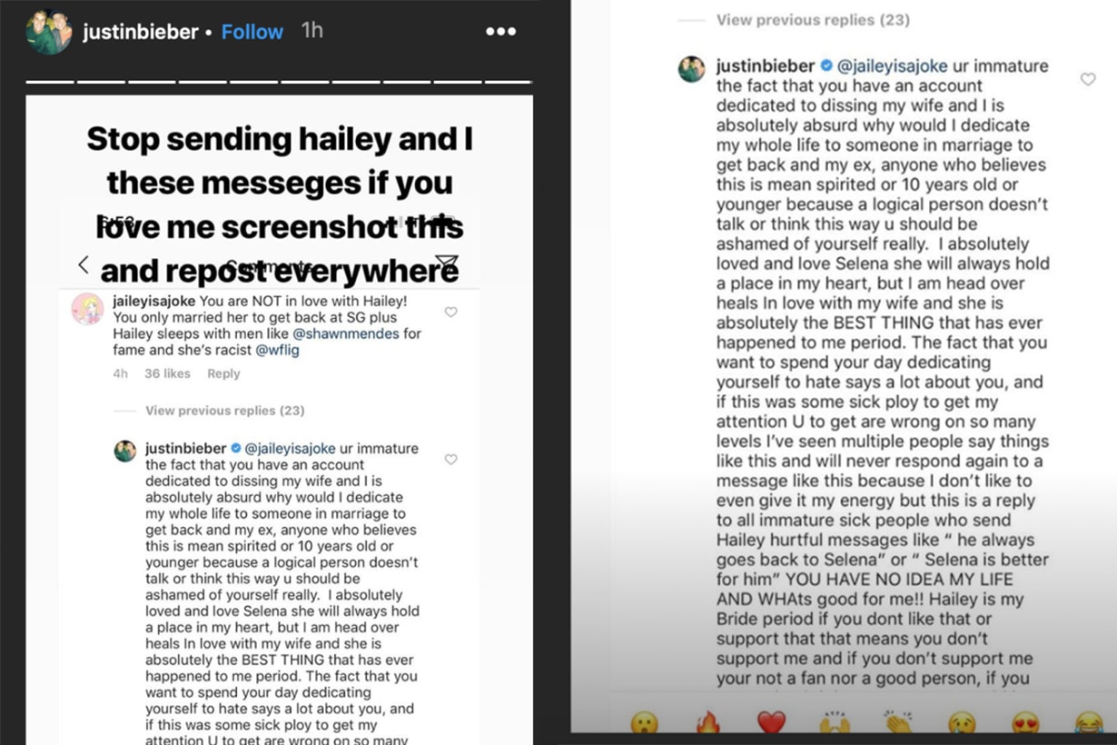 Justin Bieber Comments On Selena Gomez and Hailey Baldwin