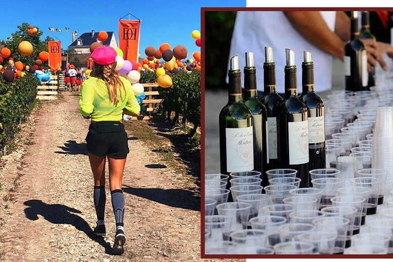 French-marathon-runners-drink-wine-eat-cheese