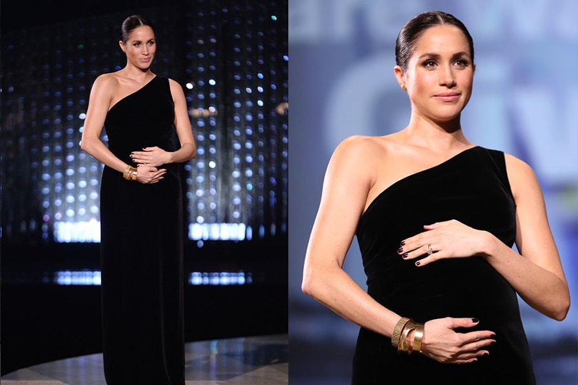 meghan-markles-maternity-style givenchy black one shoulder dress