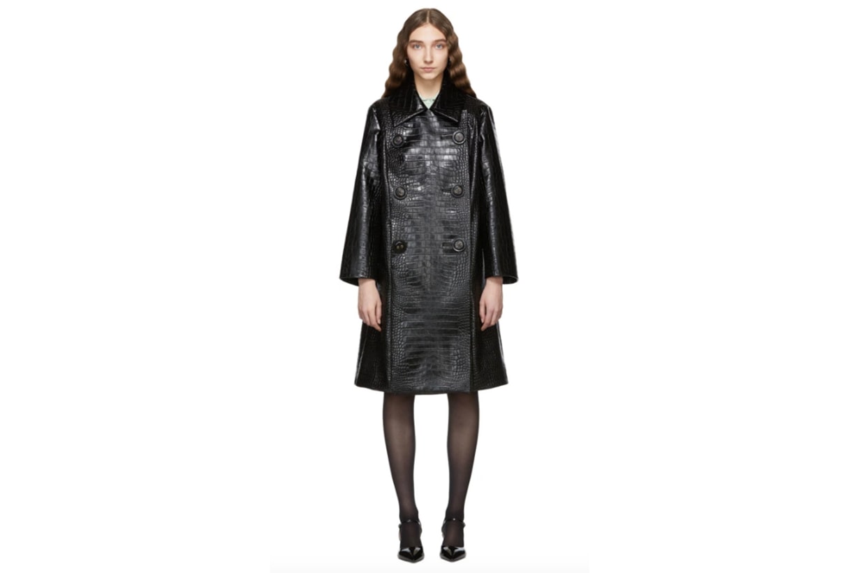 Miu Miu Black Croc Leather Double-Breasted Trench Coat