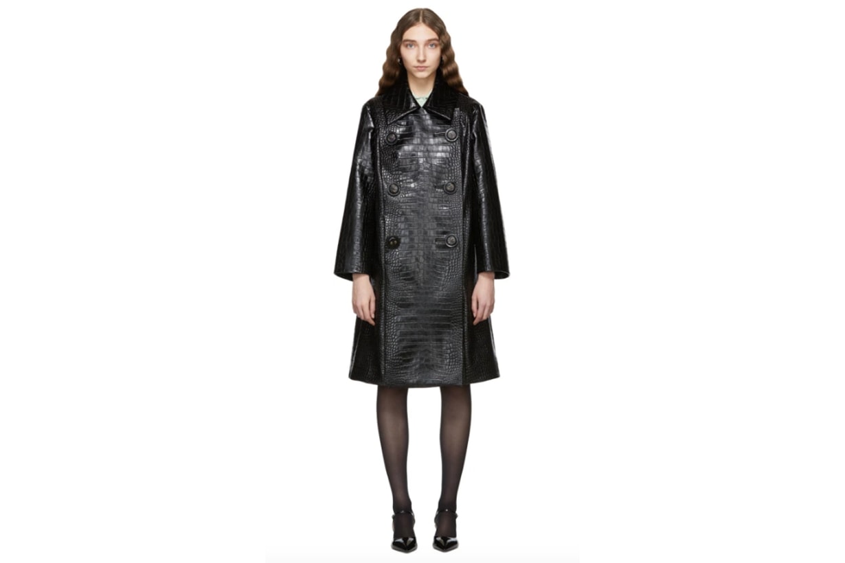 Miu Miu Black Croc Leather Double-Breasted Trench Coat