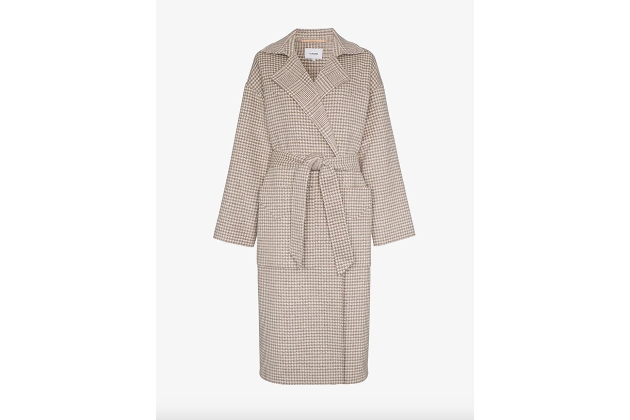 Nanushka Alamo Dogtooth Wool And Silk-Blend Wrap Coat