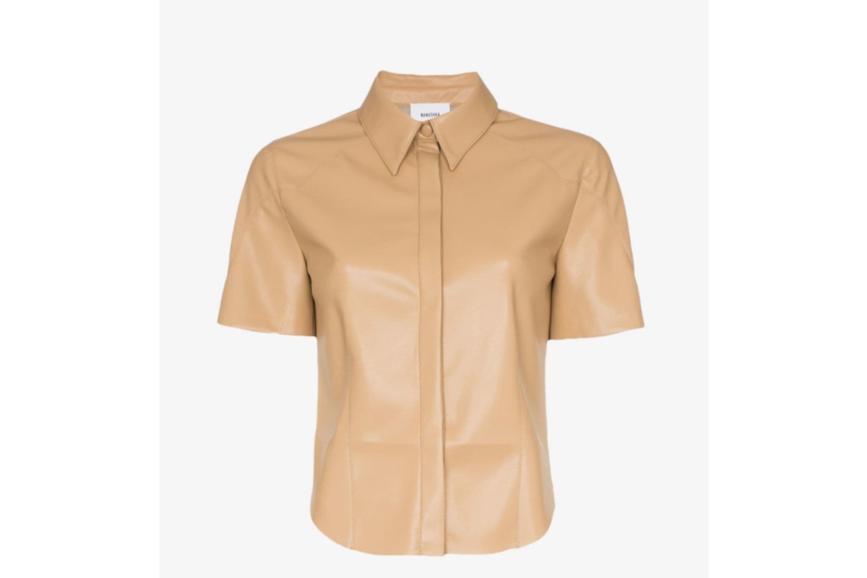 Nanushka Clare Short-Sleeved Vegan Leather Shirt