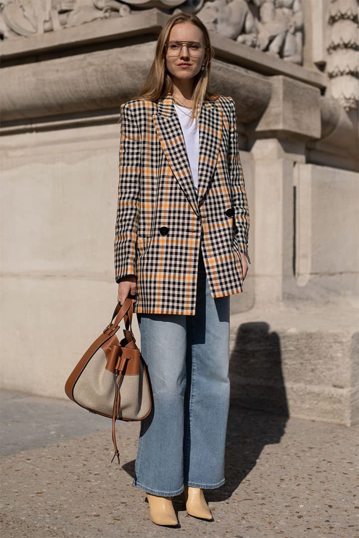 Checked Blazer Jeans Street Style