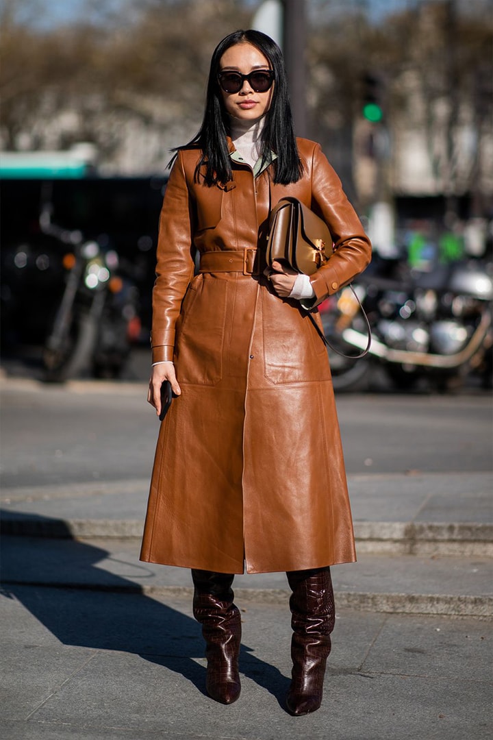 Leather Coat Croc Boots Street Style