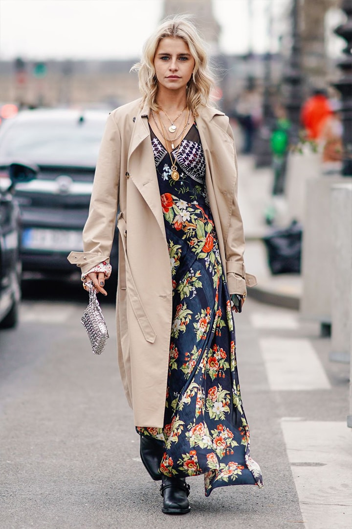 Trench Coat Printed Dress Street Style