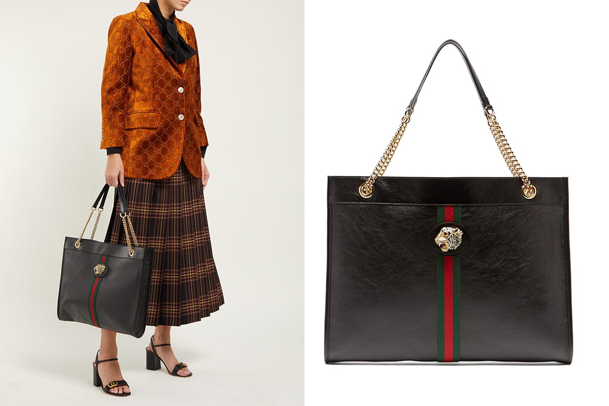 Gucci Rajah Web-Striped Leather Tote Bag