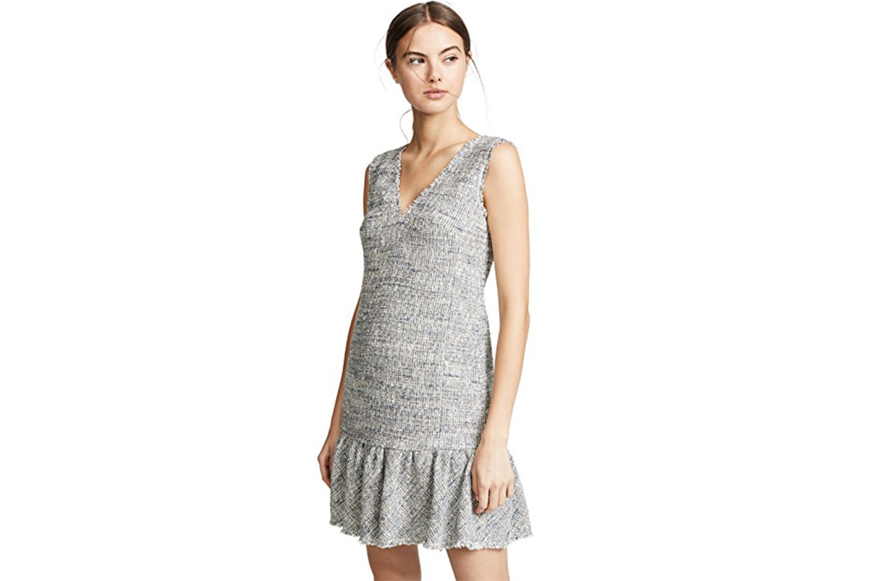 Rebecca Taylor Sleeveless Tweed V Neck Dress