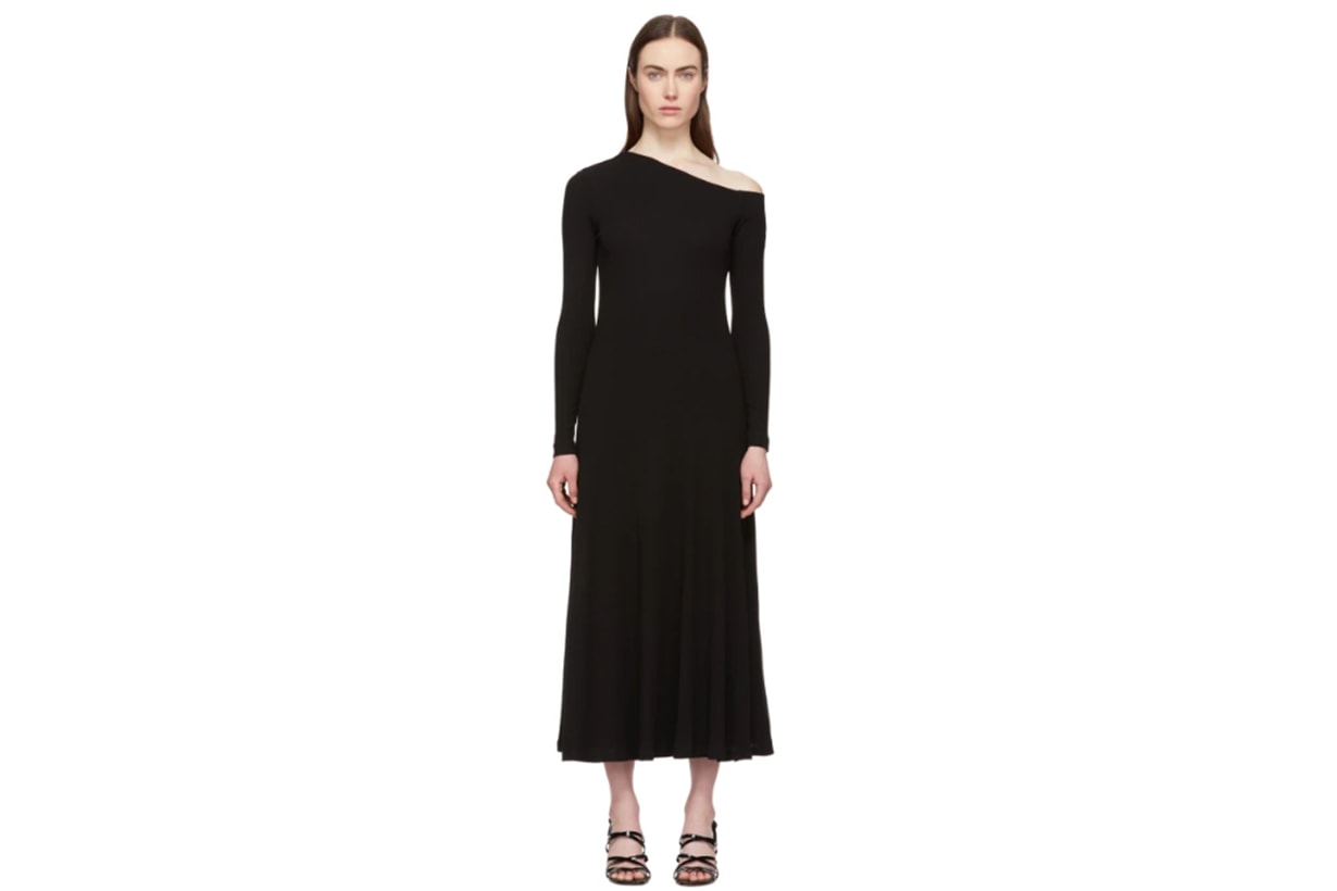 Rosetta Getty Black Off-Shoulder Flare Dress