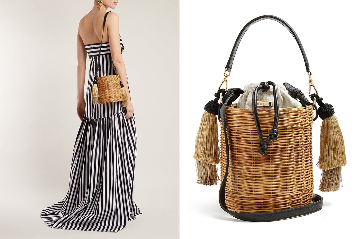 Sabia Woven-Rattan Bucket Bag