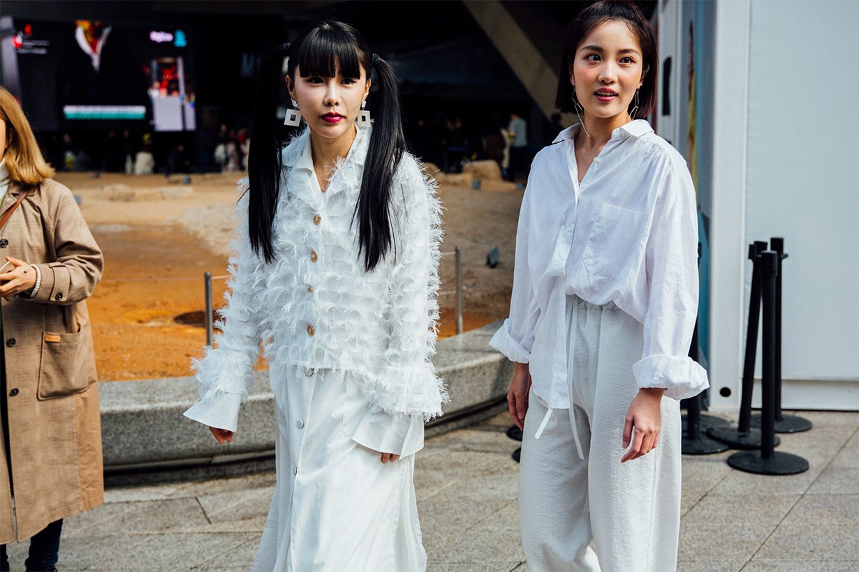 Korean Girl all white outfits Fashion Street Style