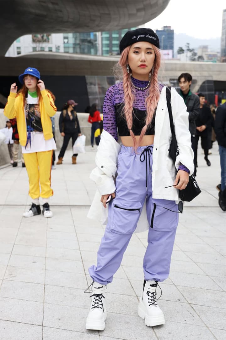Korean Street Style Cargo Pants Sneakers Cropped Top