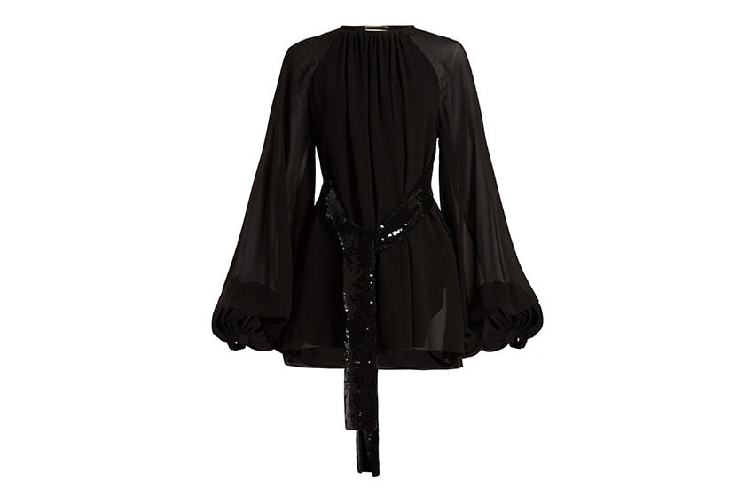 Saint Laurent Sequinned-Belt Silk Georgette Mini Dress