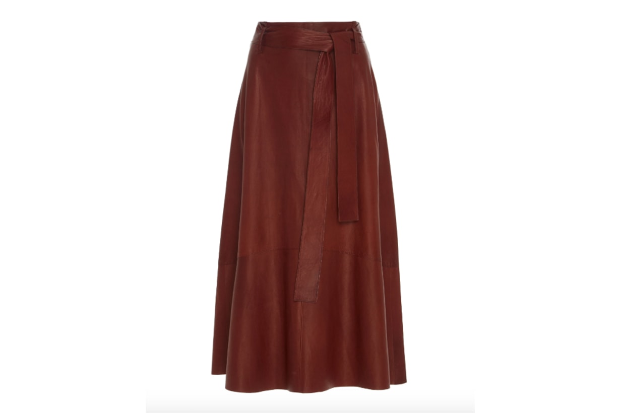 Vince High-Waisted Lamb Leather Midi Skirt